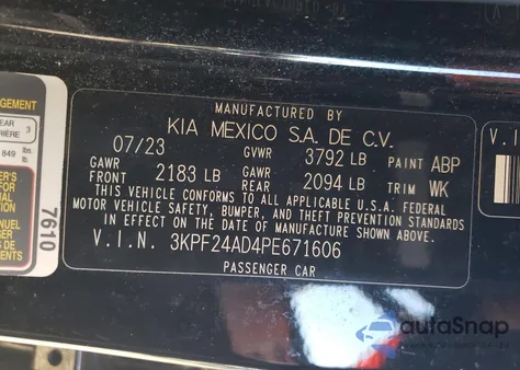 2023 Kia Forte Lx from USA, damaged, VIN 3KPF24AD4PE671606